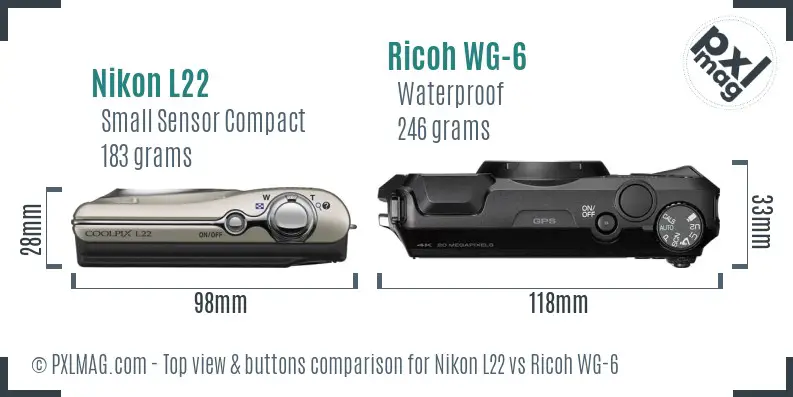 Nikon L22 vs Ricoh WG-6 top view buttons comparison