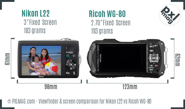 Nikon L22 vs Ricoh WG-80 Screen and Viewfinder comparison