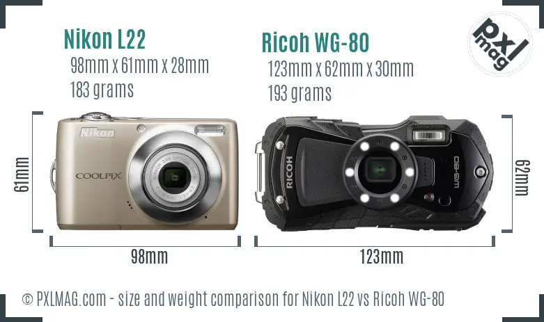 Nikon L22 vs Ricoh WG-80 size comparison