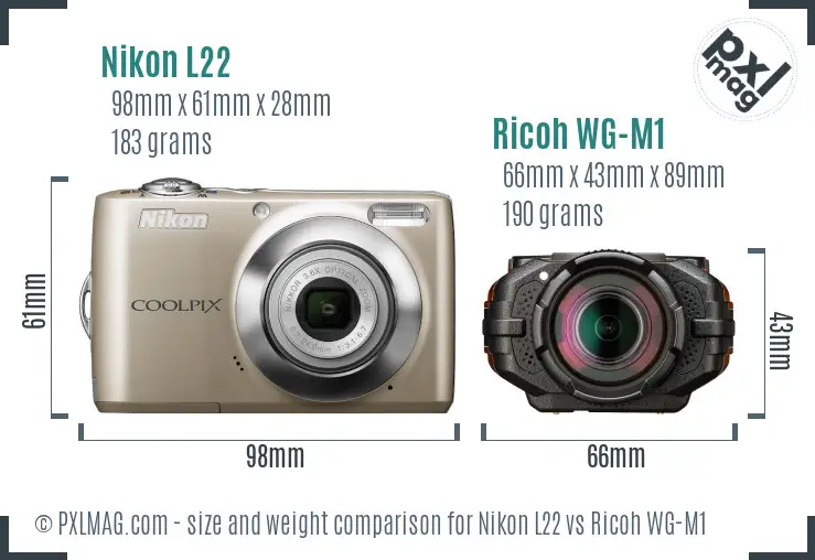 Nikon L22 vs Ricoh WG-M1 size comparison