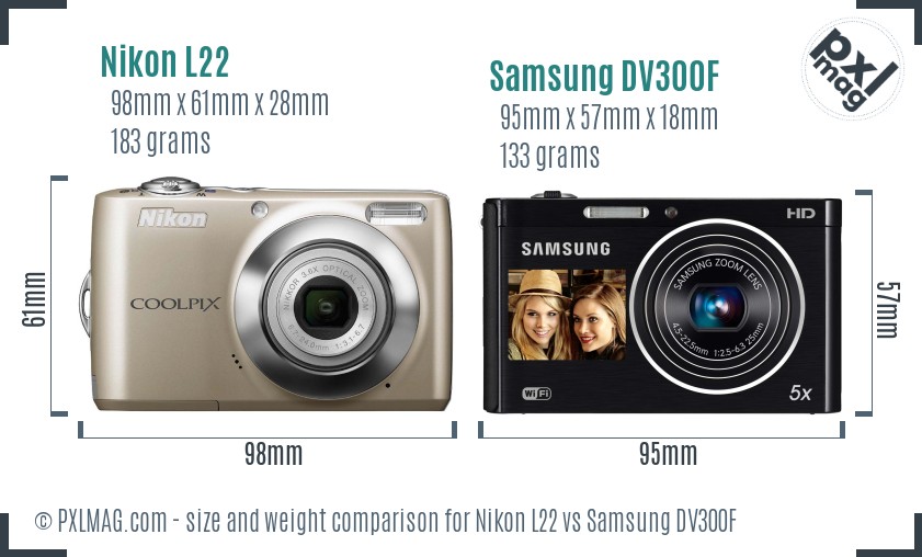 Nikon L22 vs Samsung DV300F size comparison