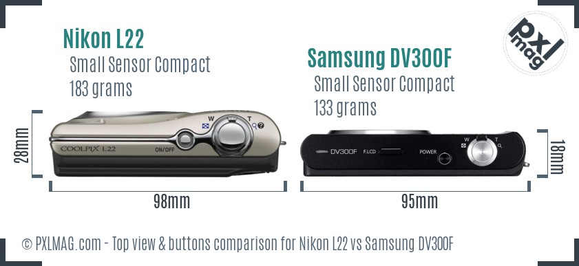 Nikon L22 vs Samsung DV300F top view buttons comparison