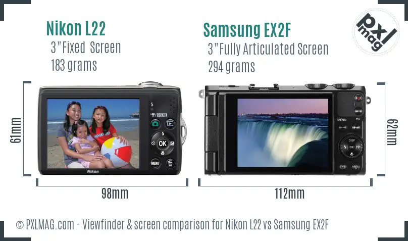 Nikon L22 vs Samsung EX2F Screen and Viewfinder comparison