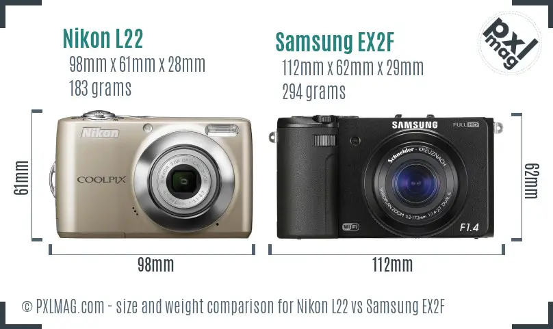 Nikon L22 vs Samsung EX2F size comparison