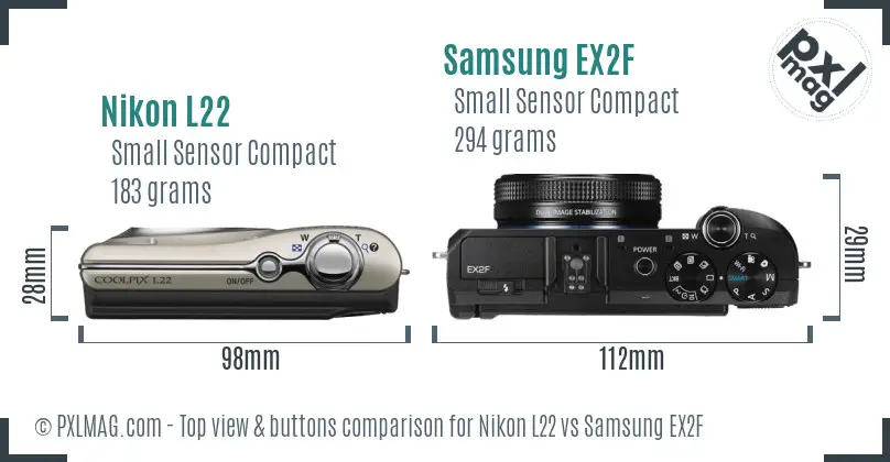 Nikon L22 vs Samsung EX2F top view buttons comparison