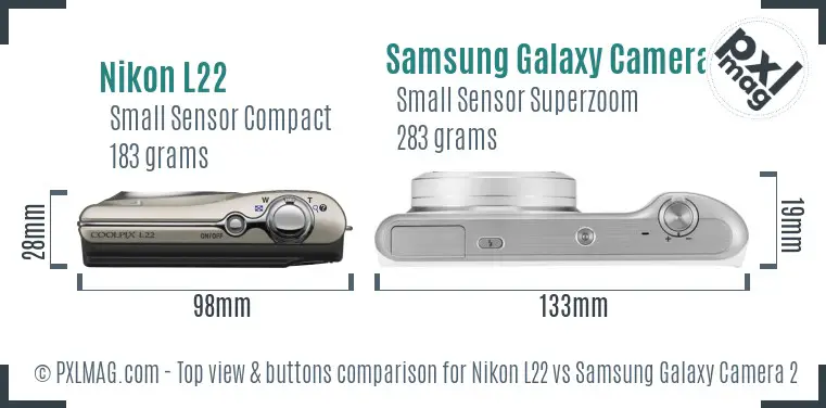 Nikon L22 vs Samsung Galaxy Camera 2 top view buttons comparison