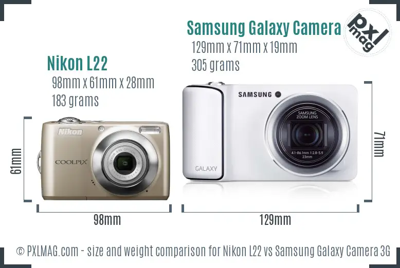 Nikon L22 vs Samsung Galaxy Camera 3G size comparison Nikon L22 vs Samsung Galaxy Camera 3G size comparison