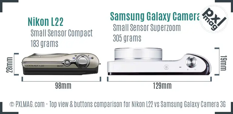 Nikon L22 vs Samsung Galaxy Camera 3G top view buttons comparison Nikon L22 vs Samsung Galaxy Camera 3G top view buttons comparison