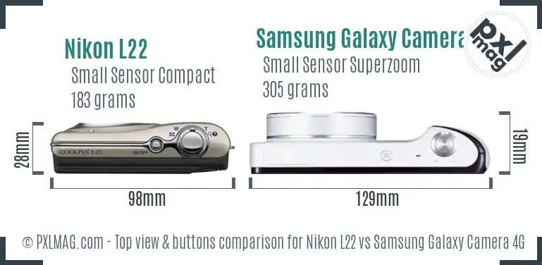 Nikon L22 vs Samsung Galaxy Camera 4G top view buttons comparison