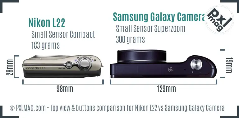 Nikon L22 vs Samsung Galaxy Camera top view buttons comparison
