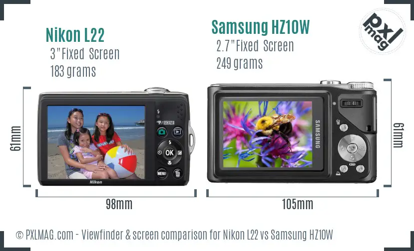 Nikon L22 vs Samsung HZ10W Screen and Viewfinder comparison
