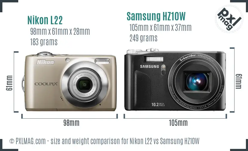 Nikon L22 vs Samsung HZ10W size comparison