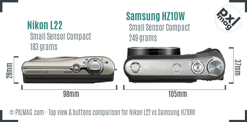 Nikon L22 vs Samsung HZ10W top view buttons comparison