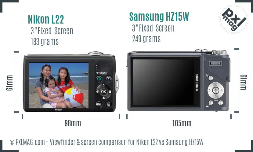 Nikon L22 vs Samsung HZ15W Screen and Viewfinder comparison