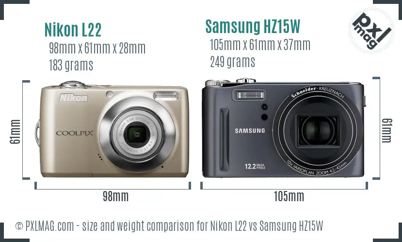 Nikon L22 vs Samsung HZ15W size comparison Nikon L22 vs Samsung HZ15W size comparison