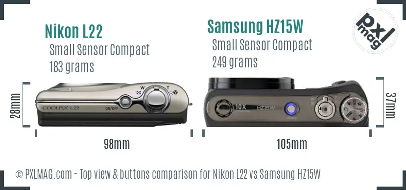 Nikon L22 vs Samsung HZ15W top view buttons comparison