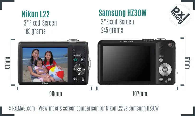 Nikon L22 vs Samsung HZ30W Screen and Viewfinder comparison