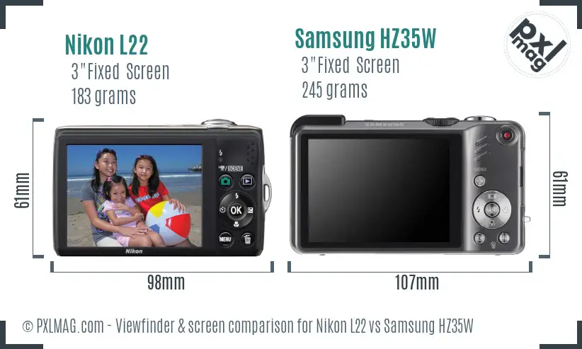 Nikon L22 vs Samsung HZ35W Screen and Viewfinder comparison Nikon L22 vs Samsung HZ35W Screen and Viewfinder comparison