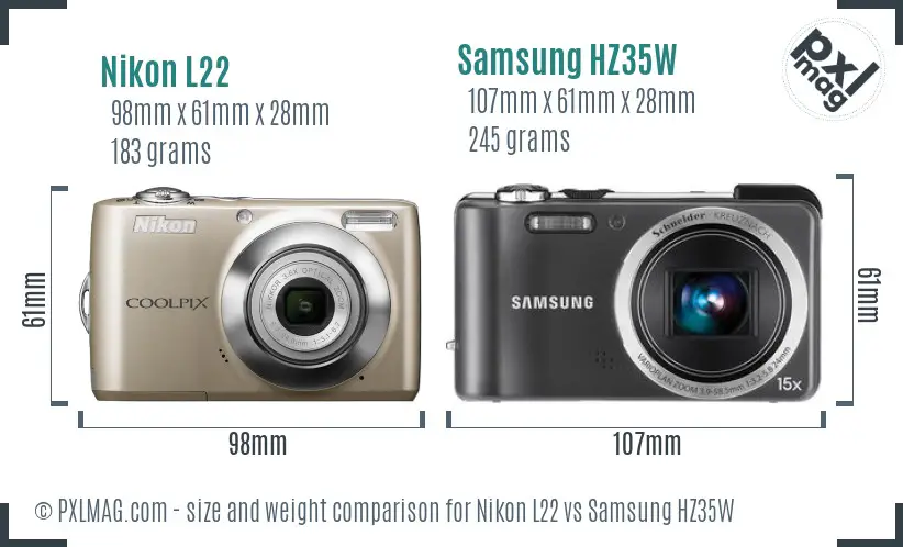 Nikon L22 vs Samsung HZ35W size comparison Nikon L22 vs Samsung HZ35W size comparison