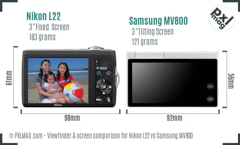 Nikon L22 vs Samsung MV800 Screen and Viewfinder comparison
