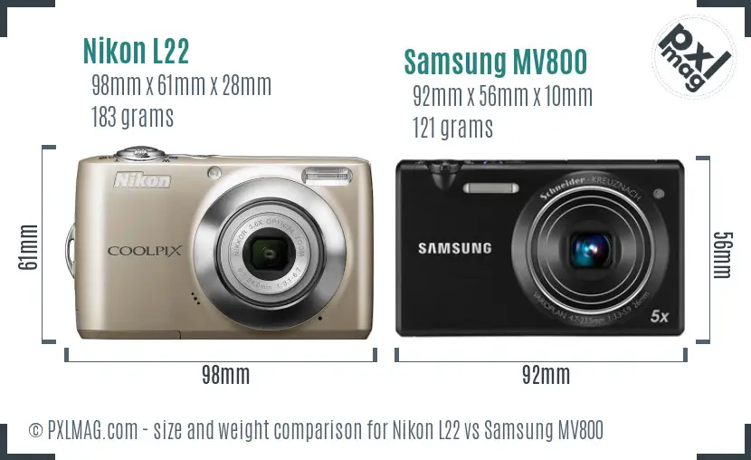 Nikon L22 vs Samsung MV800 size comparison