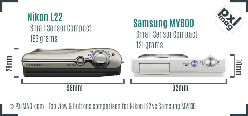 Nikon L22 vs Samsung MV800 top view buttons comparison