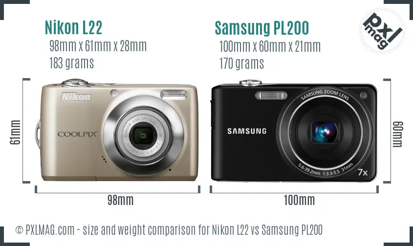 Nikon L22 vs Samsung PL200 size comparison Nikon L22 vs Samsung PL200 size comparison