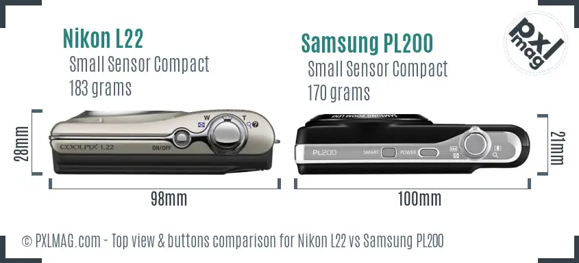 Nikon L22 vs Samsung PL200 top view buttons comparison Nikon L22 vs Samsung PL200 top view buttons comparison