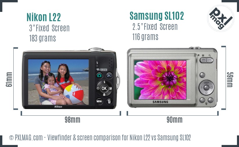 Nikon L22 vs Samsung SL102 Screen and Viewfinder comparison