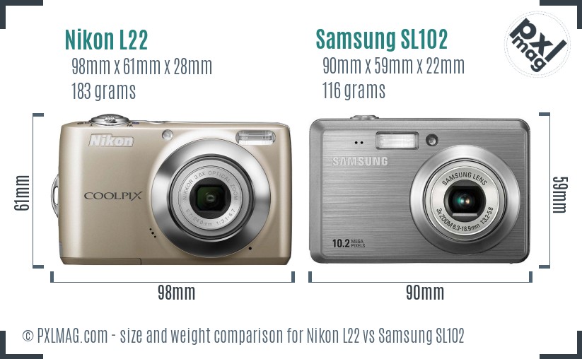 Nikon L22 vs Samsung SL102 size comparison Nikon L22 vs Samsung SL102 size comparison