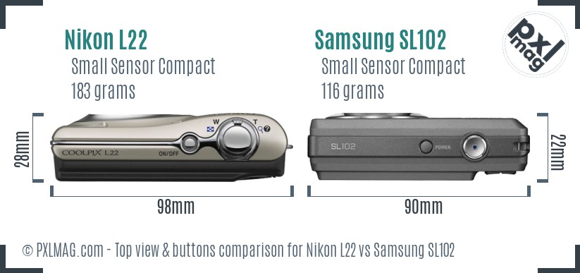 Nikon L22 vs Samsung SL102 top view buttons comparison