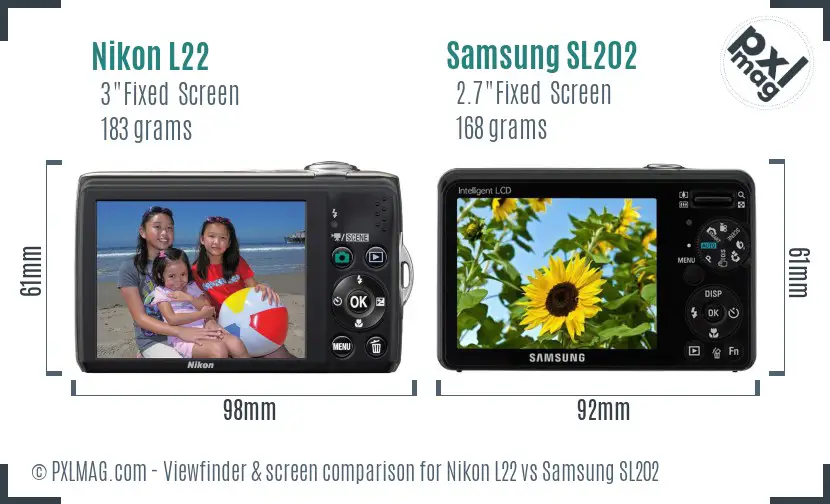 Nikon L22 vs Samsung SL202 Screen and Viewfinder comparison