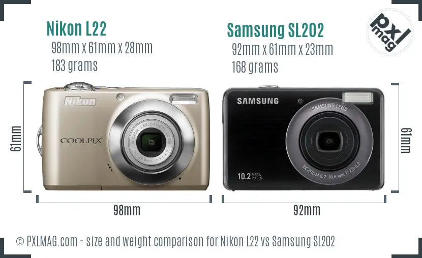 Nikon L22 vs Samsung SL202 size comparison