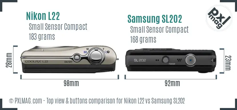Nikon L22 vs Samsung SL202 top view buttons comparison