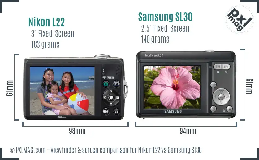 Nikon L22 vs Samsung SL30 Screen and Viewfinder comparison