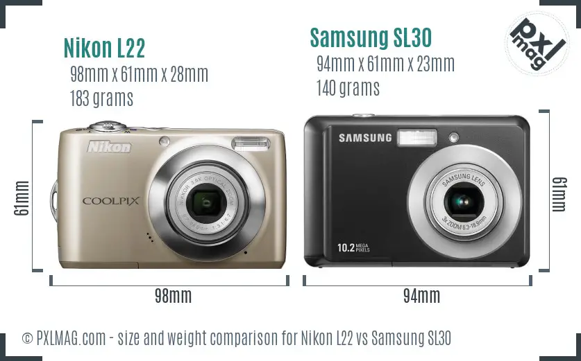 Nikon L22 vs Samsung SL30 size comparison