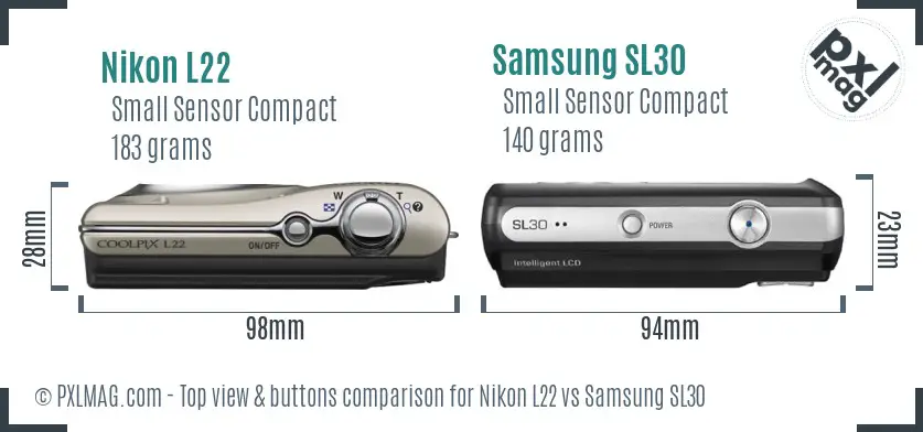 Nikon L22 vs Samsung SL30 top view buttons comparison