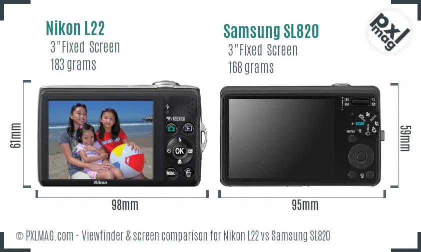Nikon L22 vs Samsung SL820 Screen and Viewfinder comparison