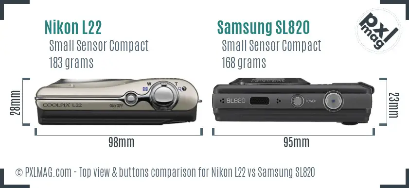 Nikon L22 vs Samsung SL820 top view buttons comparison