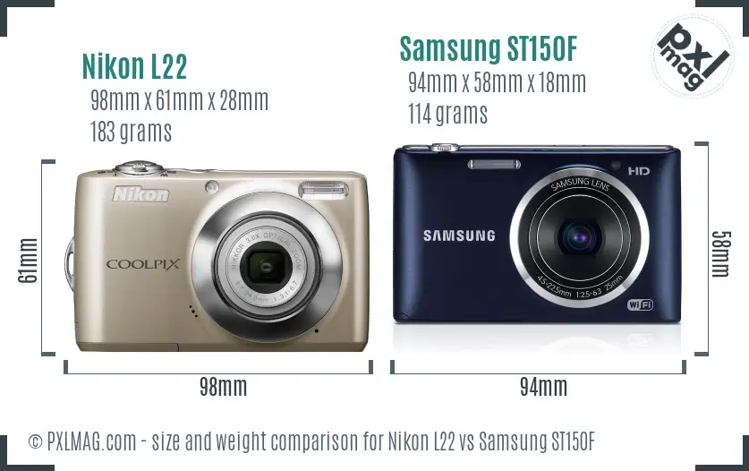 Nikon L22 vs Samsung ST150F size comparison