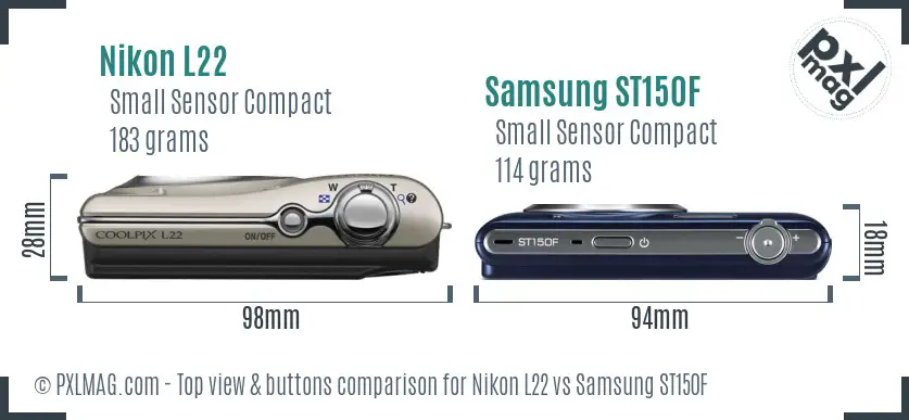 Nikon L22 vs Samsung ST150F top view buttons comparison