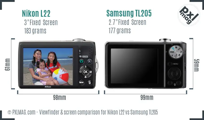 Nikon L22 vs Samsung TL205 Screen and Viewfinder comparison