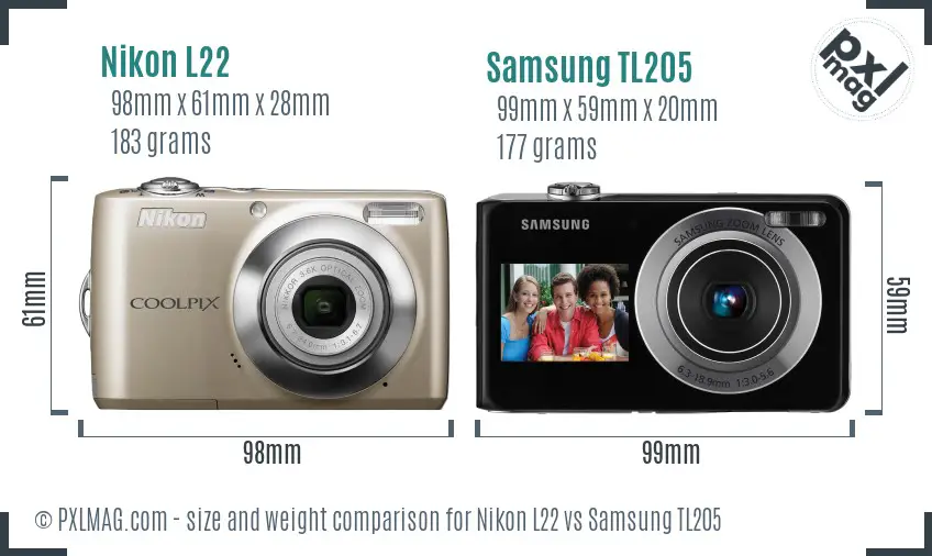 Nikon L22 vs Samsung TL205 size comparison