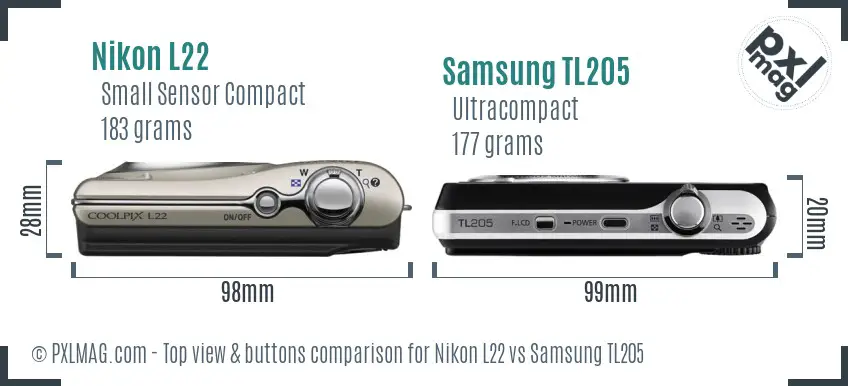 Nikon L22 vs Samsung TL205 top view buttons comparison