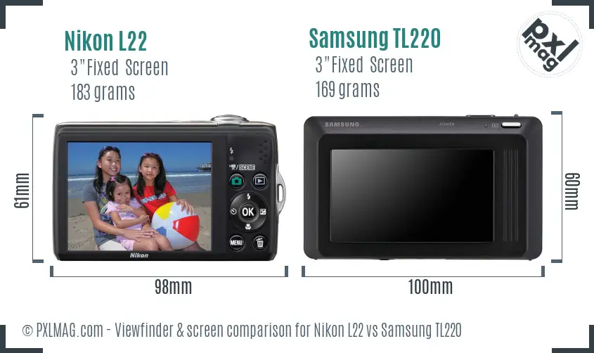 Nikon L22 vs Samsung TL220 Screen and Viewfinder comparison