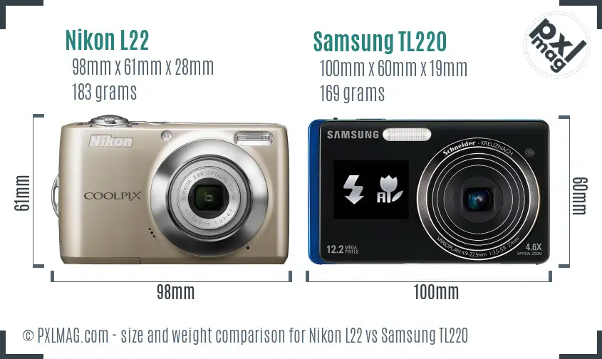 Nikon L22 vs Samsung TL220 size comparison
