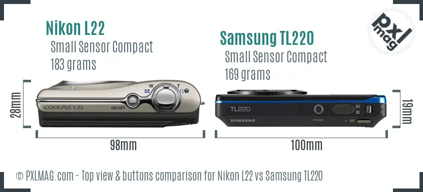 Nikon L22 vs Samsung TL220 top view buttons comparison