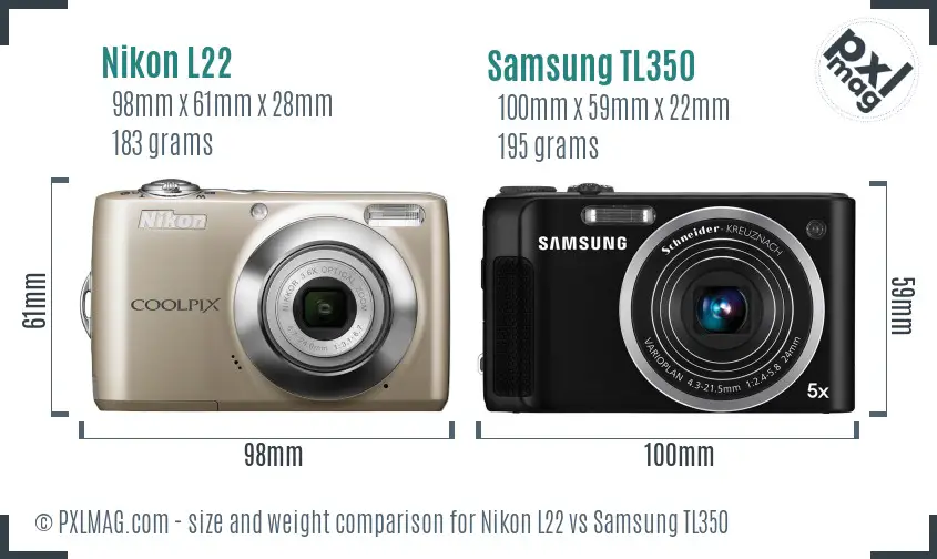 Nikon L22 vs Samsung TL350 size comparison