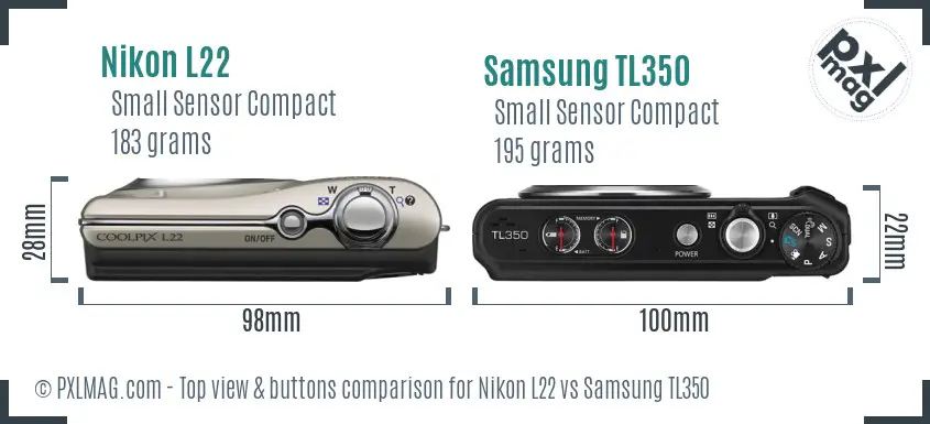 Nikon L22 vs Samsung TL350 top view buttons comparison