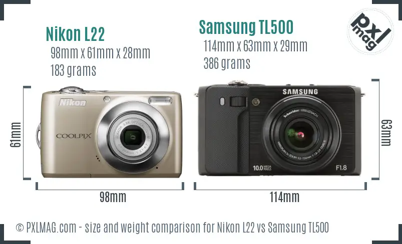 Nikon L22 vs Samsung TL500 size comparison Nikon L22 vs Samsung TL500 size comparison